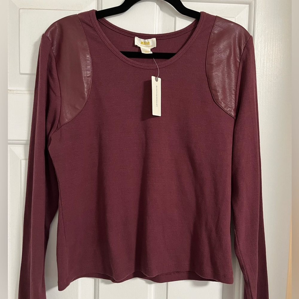 Brown Faux-Leather Inset Pullover - XL